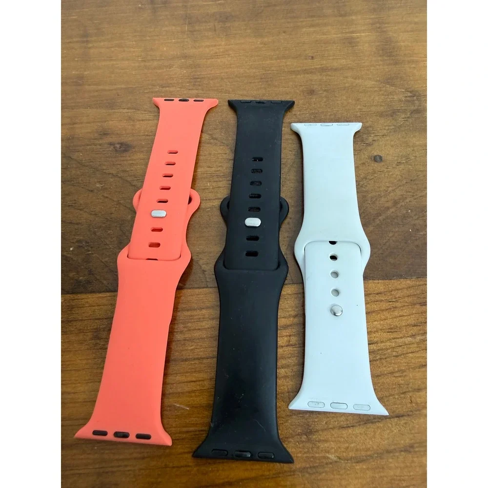 Set of 3 Silicone Sport Bands for Apple Watch Black White Coral Pink S/M